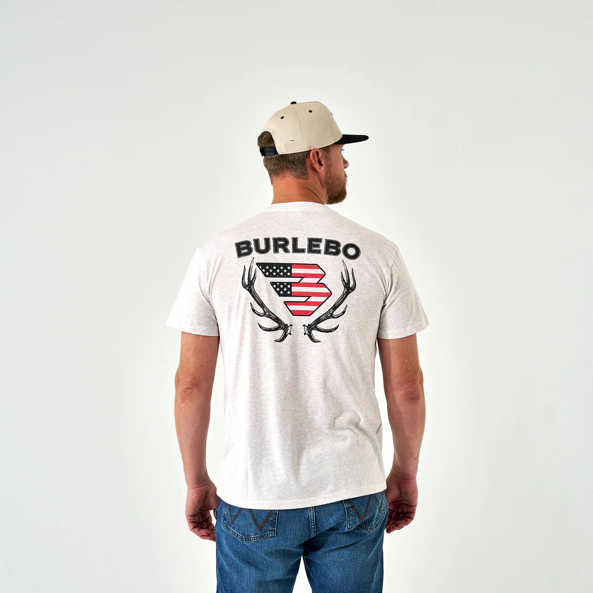 Burlebo Elk Horn Logo SS Tee in Heather Oatmeal