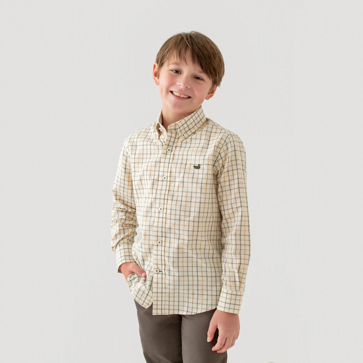 Southern Marsh Youth Chateau Windowpane Dress Shirt Oatmeal&Stone / YS Southern Marsh Youth Chateau Windowpane Dress Shirt Oatmeal&Stone / YS