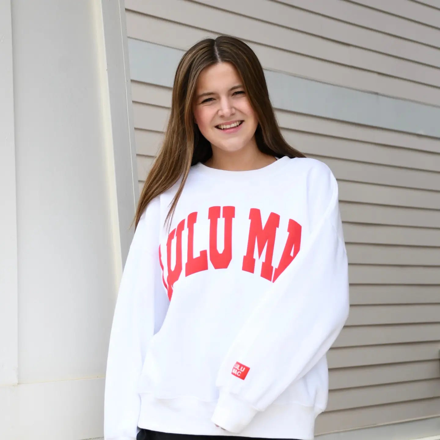 Lulu Mac Logo Sweatshirt in White/Red Puff