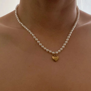 Pearl and Gold Bauble Heart Necklace