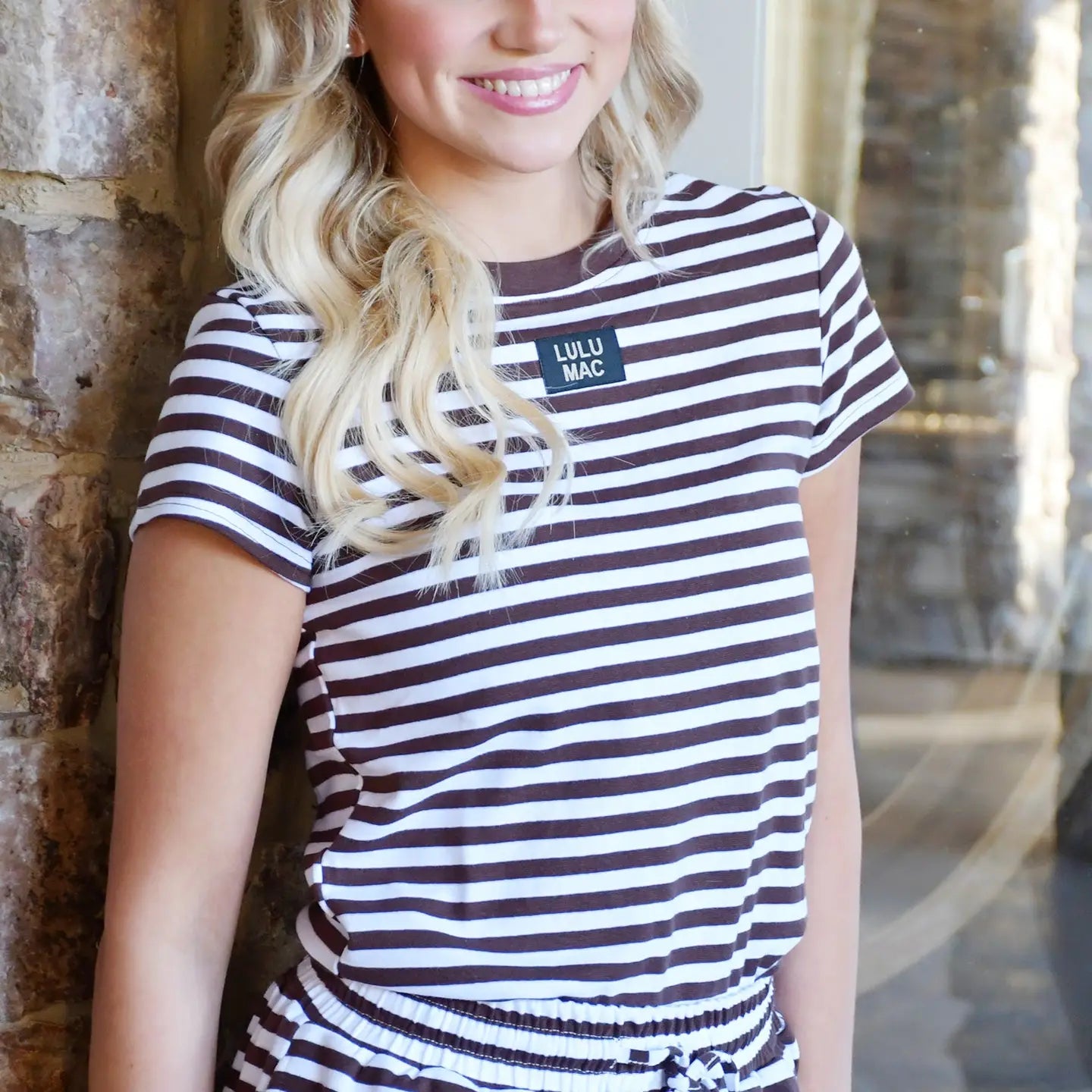 Lulu Mac Stripe SS Top in Brown