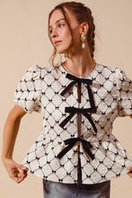 Load image into Gallery viewer, Oh No Doubt Bow Woven Peplum Top with Contrast Ties