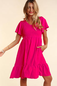 Adventure of a Lifetime Smocked Dress Hot Pink