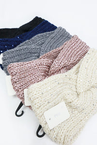 Keep Me Warm Twist Knit Headband Grey