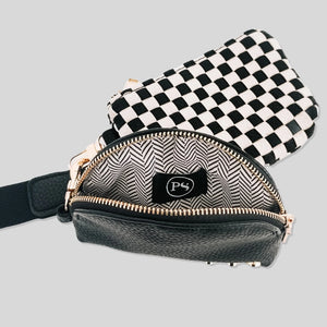 Pretty Simple Wonderlust Woven Dual Pouch Wristlet in Tan Checkered