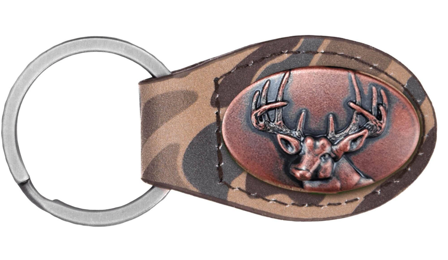Brown Old School Camo Leather Key Fob: Buck/Brown/Tan Camo