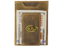 Load image into Gallery viewer, Ole Miss Rebels Vintage Tan Leather Magnetic Front Pocket Wallet