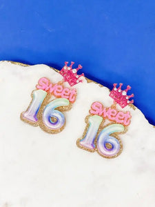 Sweet 16 Birthday Balloon Dangle Earrings Pink & Purple