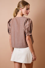Load image into Gallery viewer, Something Beautiful Striped V-Neck Blouse with Bow Detail