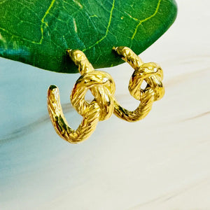 Classy Girl Textured & Knotted Gold Hoop Earrings