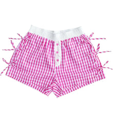 Load image into Gallery viewer, Lulu Mac BB Button Bow Gingham Boxer Shorts Pink