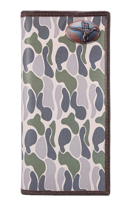 Mallard Men's Secretary Old School Camo Leather Wallet: Green/Gray Camo
