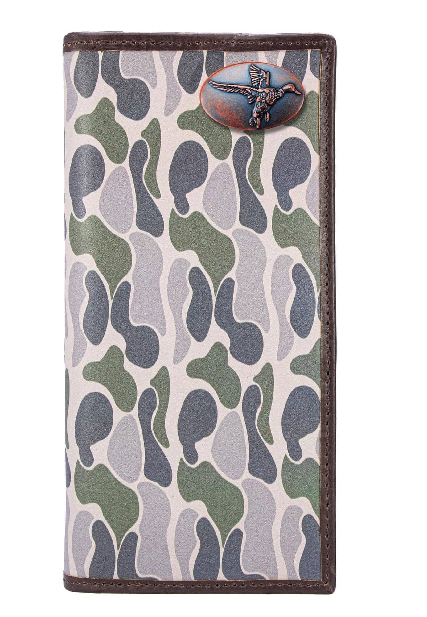 Mallard Men's Secretary Old School Camo Leather Wallet: Green/Gray Camo