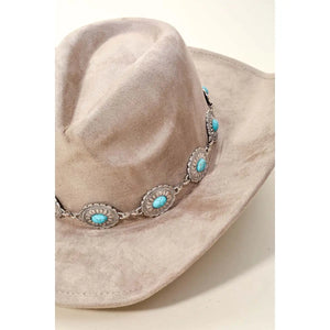 Turquoise Oval Stone Strap Cowboy Hat Taupe