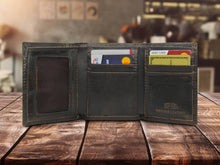 Load image into Gallery viewer, Mallard Burnished Leather Trifold Wallet