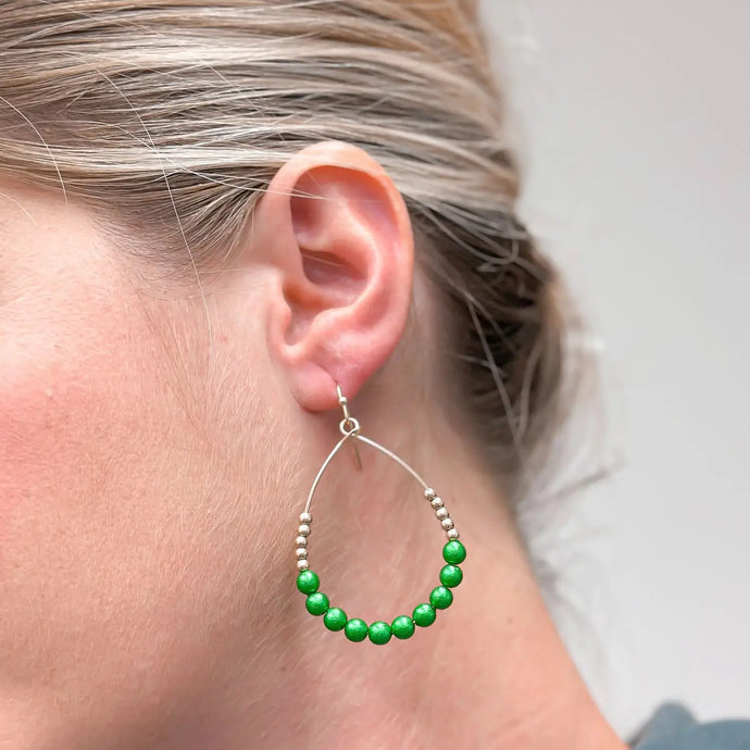 Oval Holiday Beaded Dangle Earrings Green