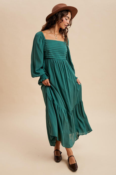 You Can Come Back Pleated Square Neck Maxi Dress