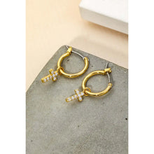 Load image into Gallery viewer, Pave Cross Hoop Huggie Earrings Gold