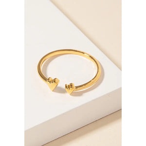 Delicate Double Heart Open Ring Gold