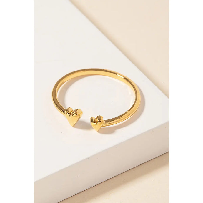 Delicate Double Heart Open Ring Gold