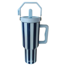 Load image into Gallery viewer, Striped Cabana 38oz Jug Tumbler in Lt Blue/Navy