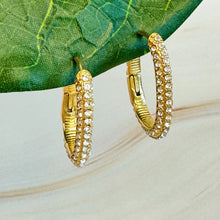 Load image into Gallery viewer, Pure Elegance Oval Pave Gold Hoop Earrings