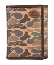 Load image into Gallery viewer, Ole Miss Rebels Men&#39;s Trifold Old School Camo Leather Wallet:Brown/Tan