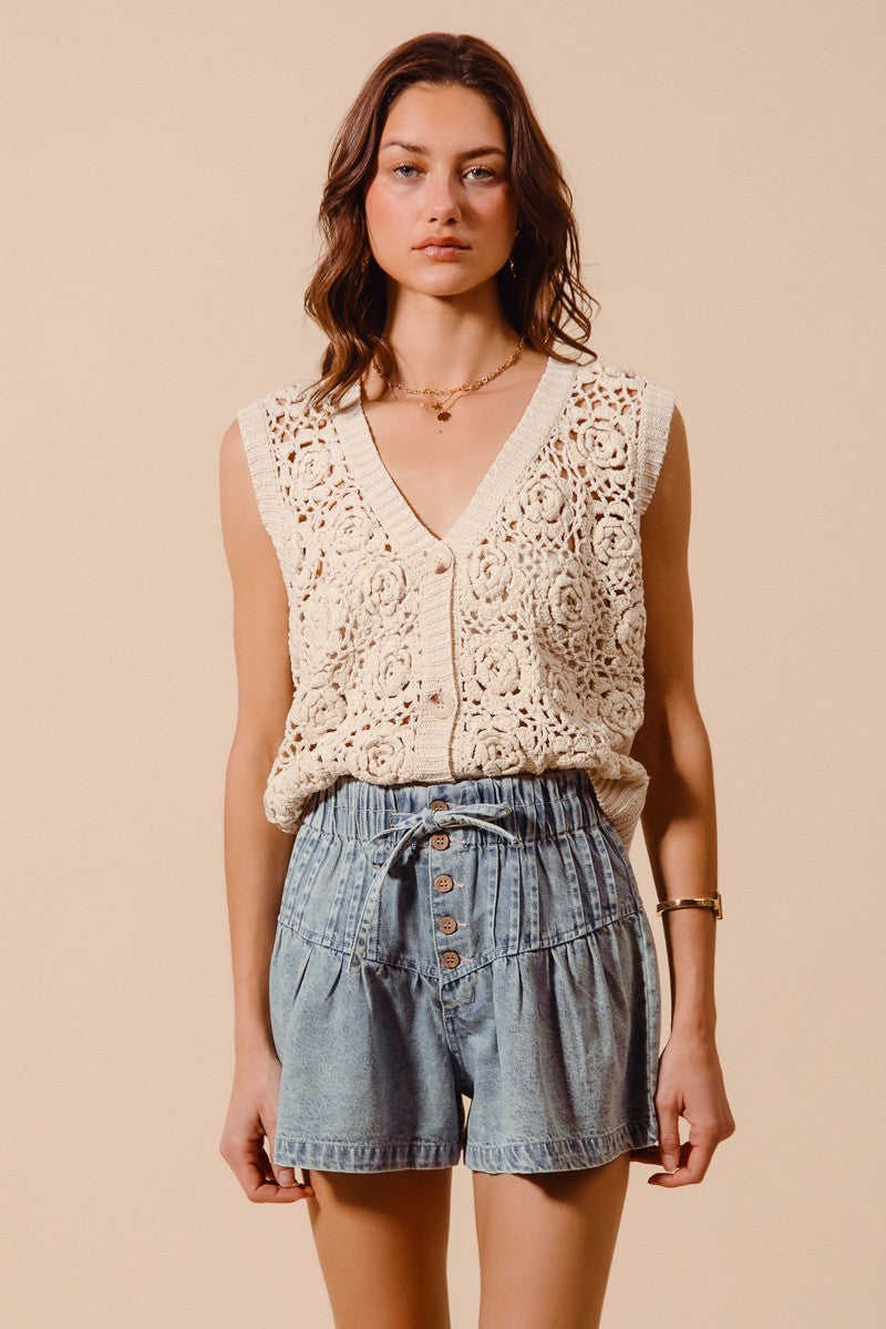 Back With Me Flared Denim Shorts