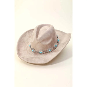Turquoise Oval Stone Strap Cowboy Hat Taupe