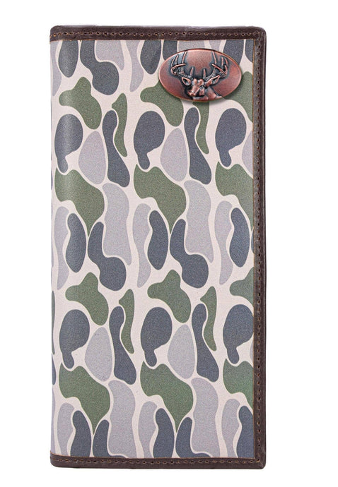 Buck Men's Secretary Old School Camo Leather Wallet: Green/Gray Camo