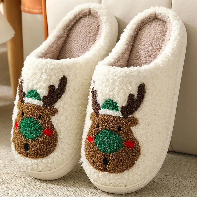 Reindeer Times Fuzzy Slippers Green