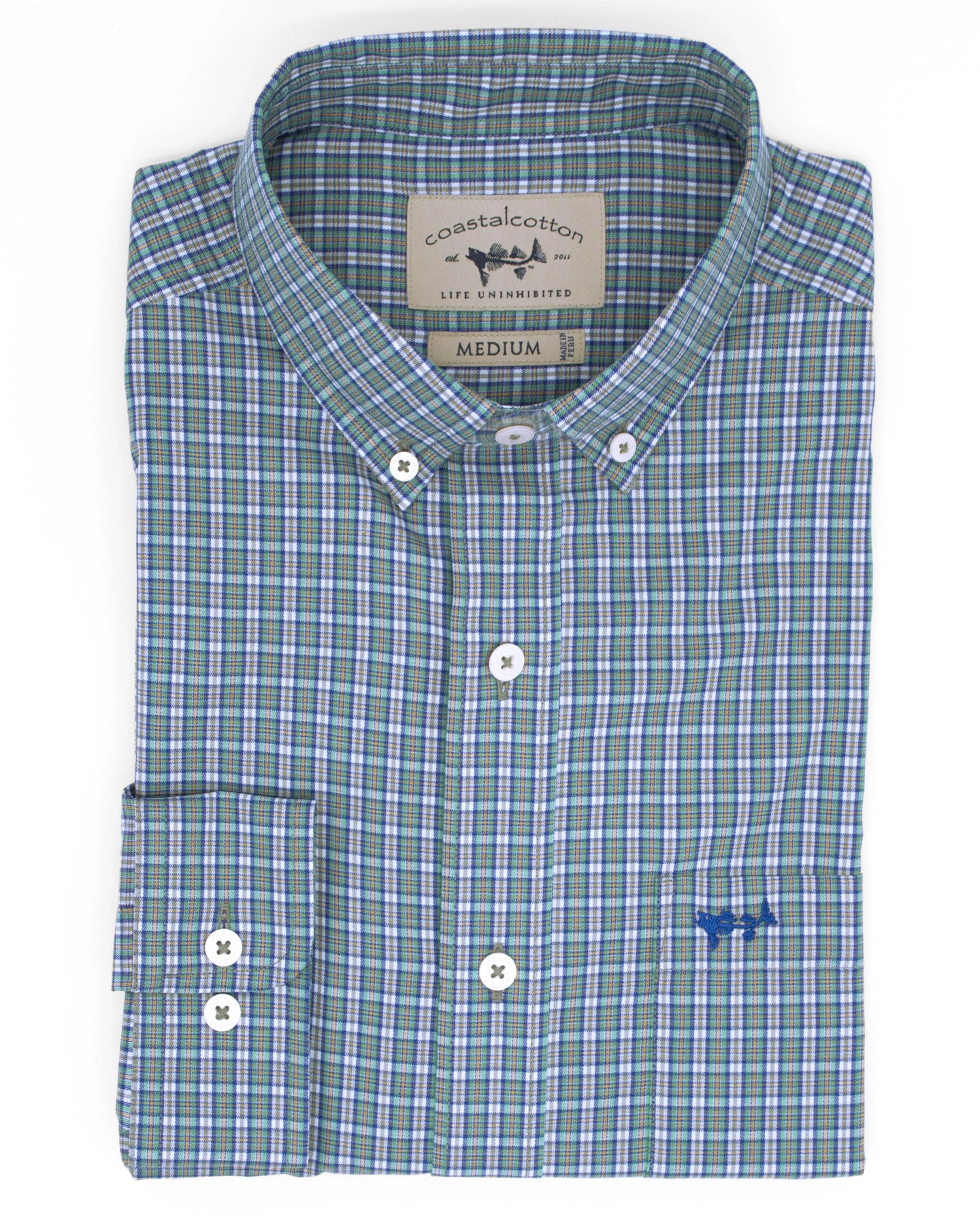 Coastal Cotton Youth Emerald Check Woven Performance Button Up