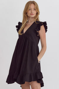Dancing With Your Shadows V-Neck Dress Black