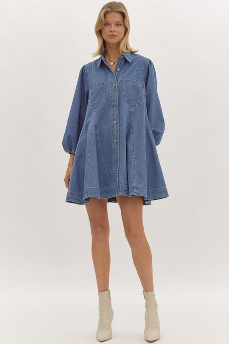 Come on Home Long Sleeve Denim Dress