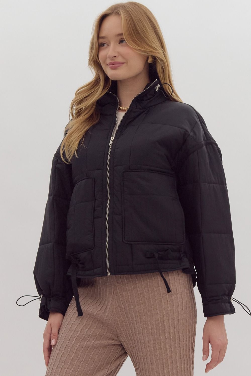 Nice for What Quilted Zip Up Jacket in Black