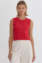 Load image into Gallery viewer, Head &amp; Heart Pearl Embellished Top Red