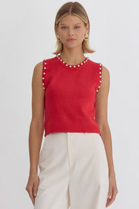 Head & Heart Pearl Embellished Top Red