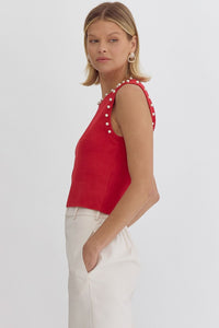 Head & Heart Pearl Embellished Top Red