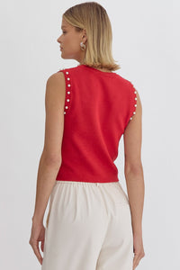 Head & Heart Pearl Embellished Top Red