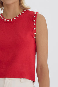 Head & Heart Pearl Embellished Top Red