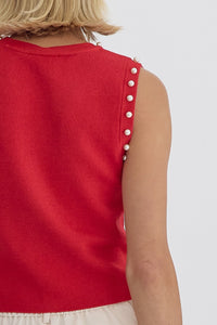 Head & Heart Pearl Embellished Top Red