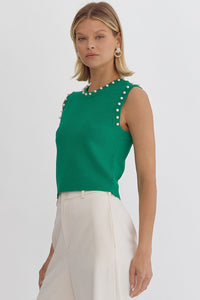 Head & Heart Pearl Embellished Top Green