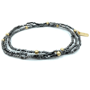 Erin Gray Boho Bracelet Stack in Black Hematite + Gold Filled