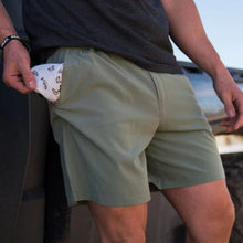 Load image into Gallery viewer, Burlebo Everyday Shorts in Light Sage with Fish Toss Pocket