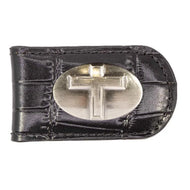 Christian Cross Leather Magnetic Money Clip-Croc Black