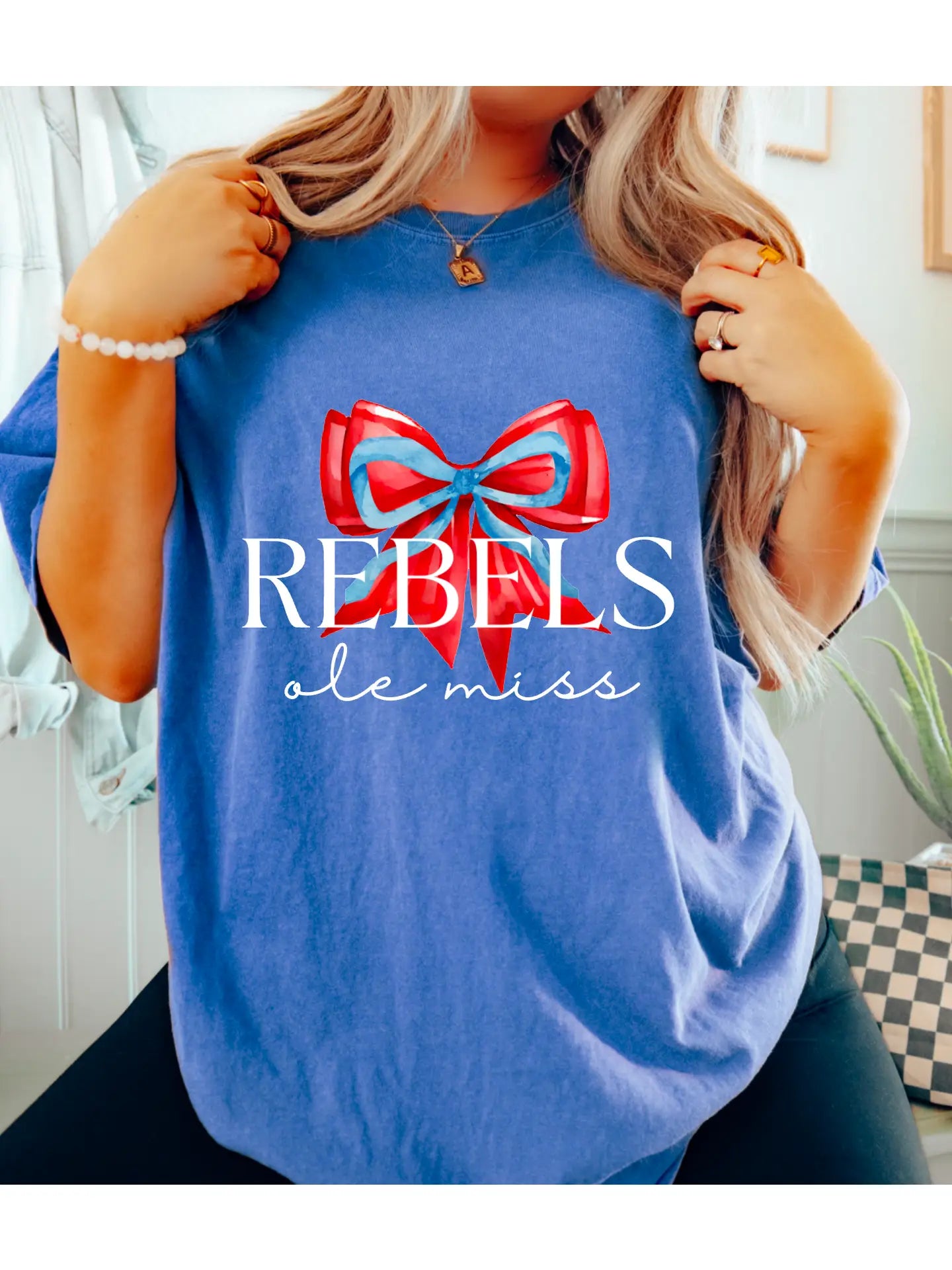 Preppy Ole Miss Rebels Coquette Bow Graphic SS Tee