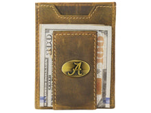 Load image into Gallery viewer, Alabama Crimson Tide Vintage Tan Leather Magnetic Front Pocket Wallet