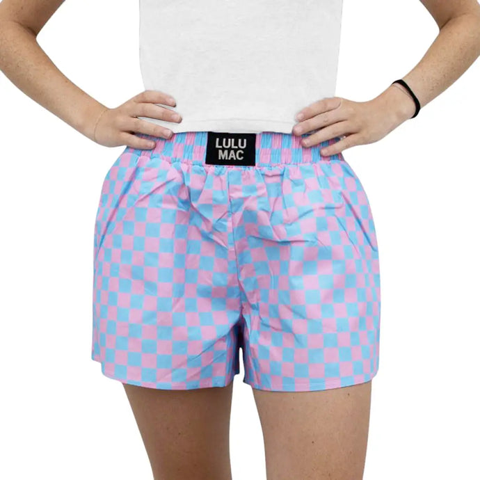 Lulu Mac BXCK Boxer Shorts in Blue/Pink Check