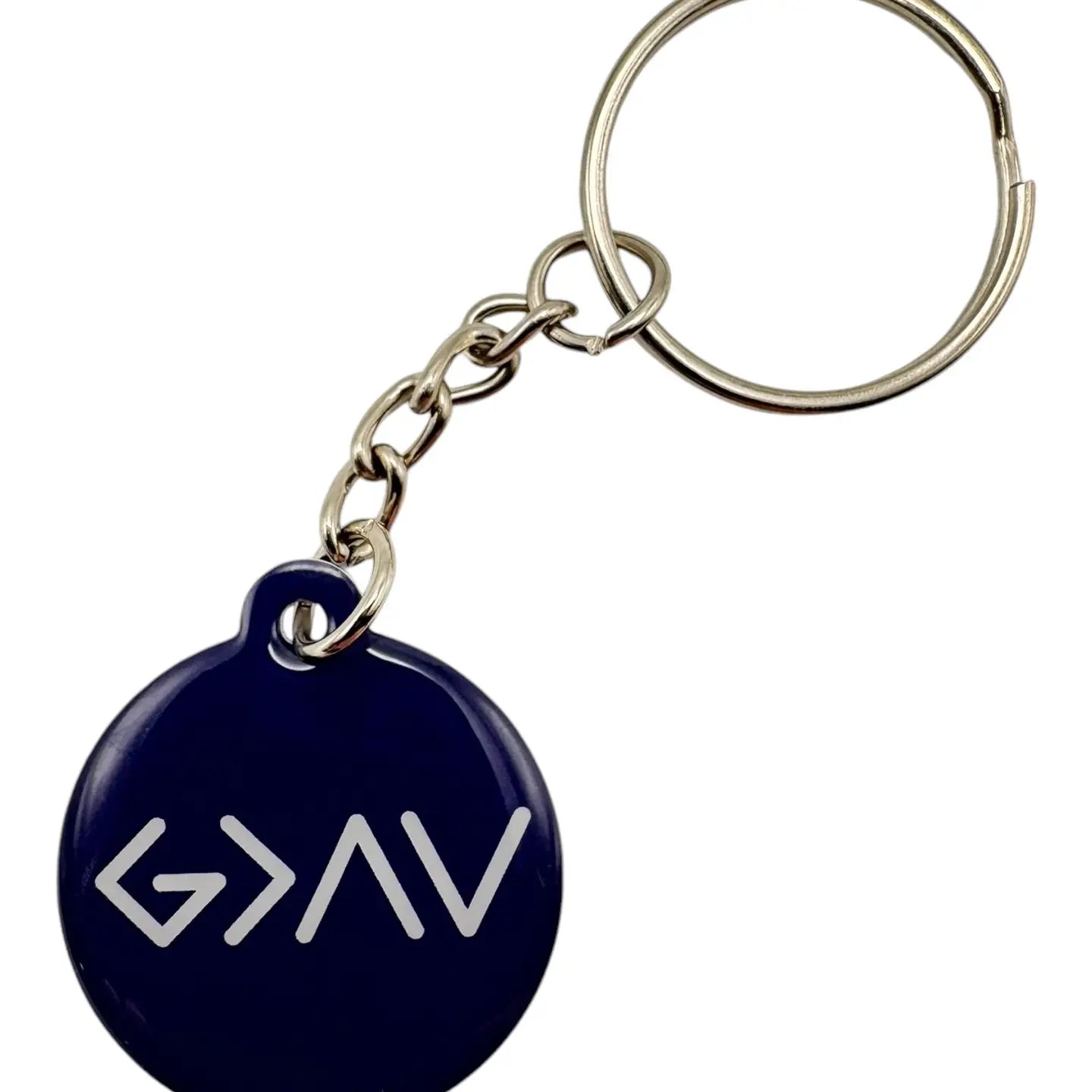 Versible Navy + God is Greater Tap to Pray Keychain