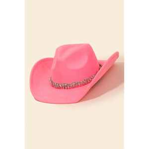 Rhinestone Chain Strap Cowboy Hat Pink